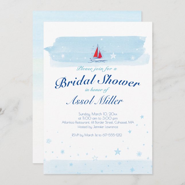 Convites Mar e Escarlate | Chá de panela (Frente/Verso)