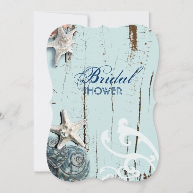Convites mar moderno conchas chá de panela de praia (Frente)