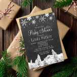 Convites Maravilha de Chalkboard chá de fraldas de inverno<br><div class="desc">Chá de fraldas de inverno elegante, estilo russo-country, modelo com bordas de flocos brancos de neve, queda de neve e pinheiros maravilha-paisagem sobre fundo de painéis de carvão de cinza escura. Preencha suas informações nos pontos, Você pode optar por personalizá-las mudando ainda mais as fontes e as cores das letras....</div>