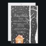 Convites Maravilha de Chalkboard chá de fraldas de inverno<br><div class="desc">Chá de fraldas de inverno elegante, estilo russo country, modelo de convite chic de inverno com uma casa de pão-de-gengibre, neve caindo e árvores de pássaros maravilha paisagem no fundo do quadro de carvão de cinza escura. Preencha suas informações nos pontos, Você pode optar por personalizá-las mudando ainda mais as...</div>