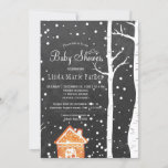 Convites Maravilha de Chalkboard chá de fraldas de inverno<br><div class="desc">Chá de fraldas de inverno elegante, estilo russo country, modelo de convite chic de inverno com uma casa de pão-de-gengibre, neve caindo e árvores de pássaros maravilha paisagem no fundo do quadro de carvão de cinza escura. Preencha suas informações nos pontos, Você pode optar por personalizá-las mudando ainda mais as...</div>