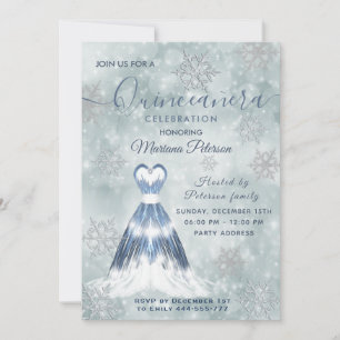 Convites Maravilha de inverno azul empoeirado Quinceañera