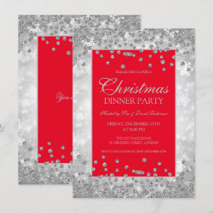 Convites Maravilha de inverno do Red & Silver Glitter