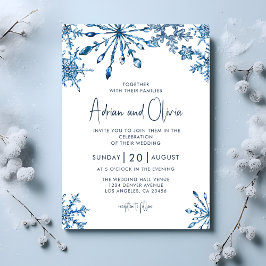 Convites Maravilha de inverno simples Blue Snowflake Casame