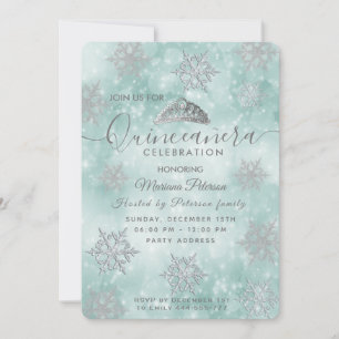 Convites Maravilha de inverno teia bokeh tiara Quinceañera
