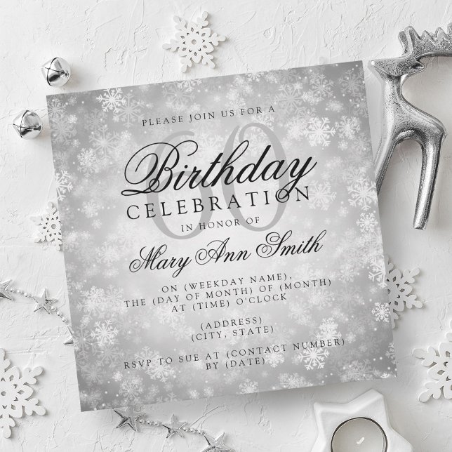 Convites Maravilha Elegante 60º Aniversário da Prata Invern (Elegant 60th Birthday Silver Winter Wonderland Invitation)
