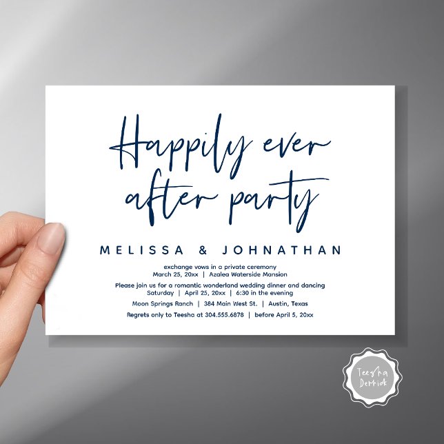 Convites Maravilha Romântica Feliz Para Sempre Depois da Fe (Romantic Wonderland Happily Ever After Party Invitation Card, PDF, Modern Minimalist, Navy Blue)