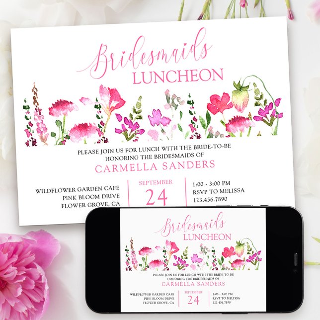 Convites Maravilha-Rosa Feminina de Bridesmaids Almofada (Bridal Shower Invitation from my Pink Wildflower Collection.)