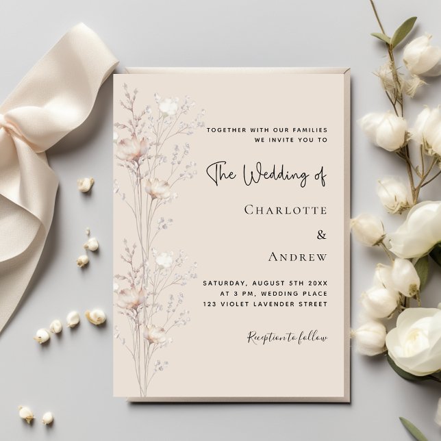 Convites Maravilhas beige casamento elegante (Criador carregado)