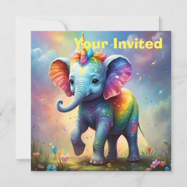 Convites Maravilhas Radiante: O Elefante Unicórnio Bebê Arc (Frente)