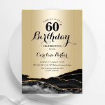 Convites Marble 60º Aniversário do Agato Negro Dourado<br><div class="desc">Preto e ouro agata 60º convite de aniversário. Elegante design moderno com fundo geode de pedra de pedra, dourado falso e letra de script de tipografia. Trendy convida o cartão perfeito para uma comemoração de dia das mulheres na moda. Impressos convites Zazzle ou modelo de impressão digital instantânea para download....</div>