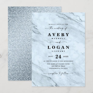 Convites Marble Azul Elegante e Casamento com Largura
