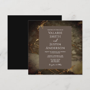 Convites Marble Brown e Dourado Casamento