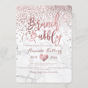 Convites Marble Brunch N Bubbly/Faux Dourado Rosa Confete