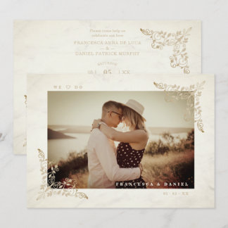Convites Marble Chic Golden Lace Romantic Couple Wedding