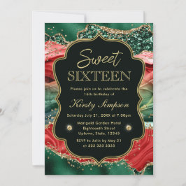 Convites Marble Christmas Agate & Dourado Glitter Sweet 16