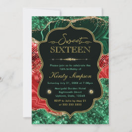 Convites Marble Christmas Agate & Dourado Glitter Sweet 16