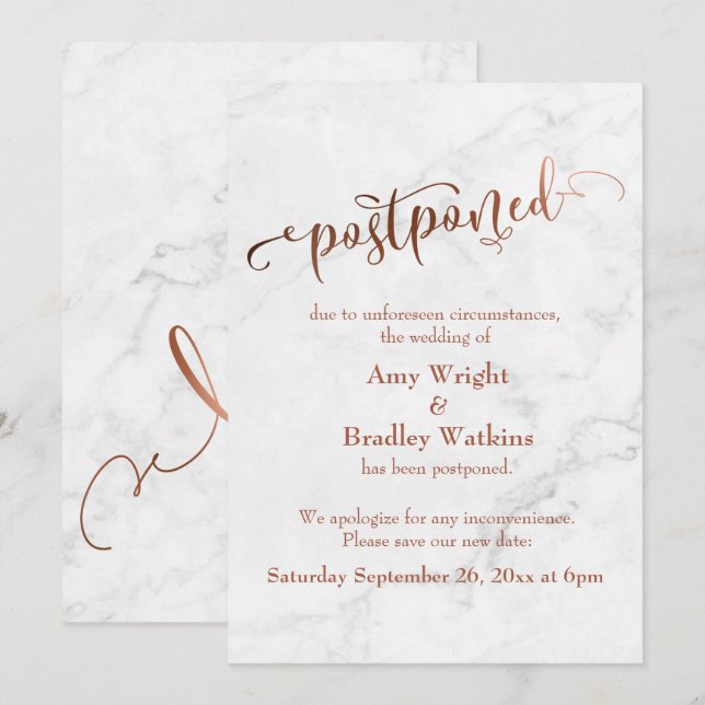 Convites Marble Copper Typografia Adiou Casamento (Frente/Verso)