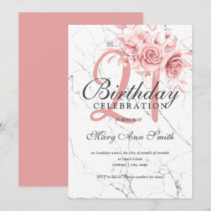 Convites Marble do aniversário de 21 anos Floral Dourado R