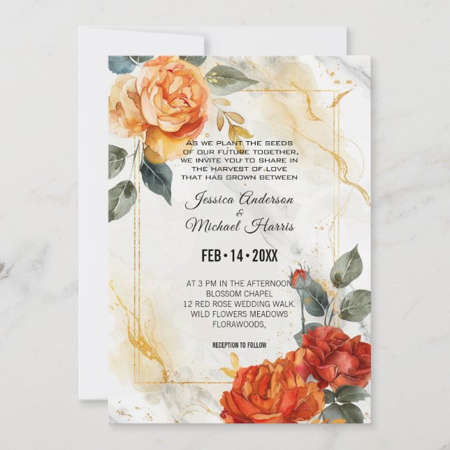 Convites Marble Dreams: Coleção de Elegância de Rosa Laranj (Frente)