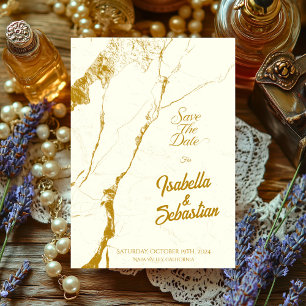 Convites Marble Elegante e Dourado Salve a Data da Fuga