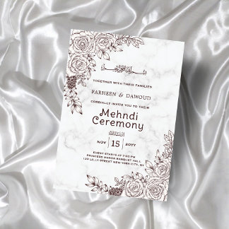 Convites Marble Floral Lace Islâmico Cerimônia de Mehndi