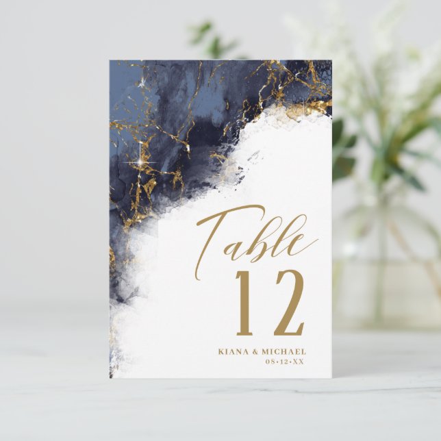 Convites Marble Glitter Wedding Marinho Azul ID644 (Em pé/Frente)