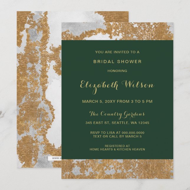 Convites Marble Green e Dourado Chá de panela (Frente/Verso)
