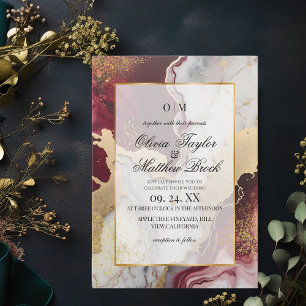 Convites Marble Modern Romantic Burgundy e Casamento de Our