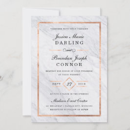 Convites Marble Moderno Elegante e Casamento Dourado Rosa