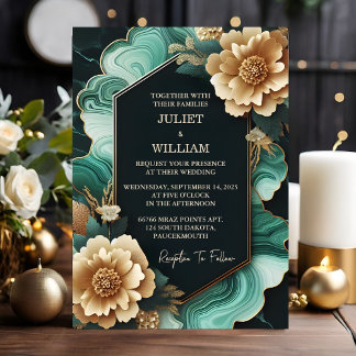 Convites Marble Monstera Emerald Green E Dourado Casamento