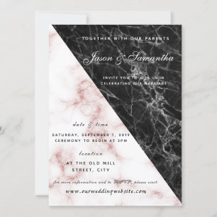 Convites Marble Negro e Casamento de Coral Dourado Rosa
