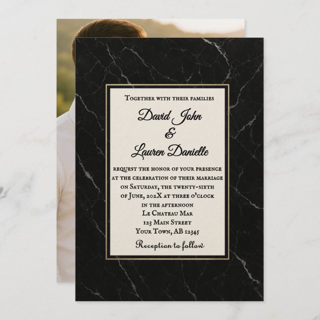 Convites Marble Onyx Photo Wedding Invitation (Frente/Verso)