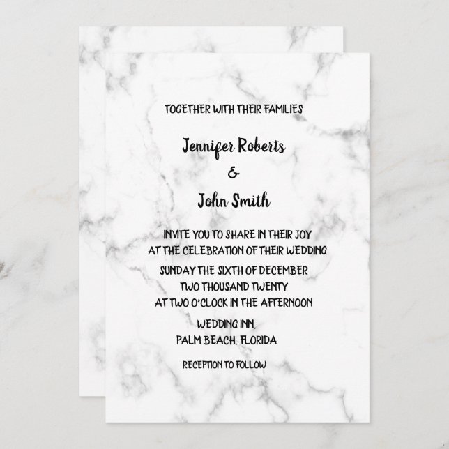 Convites Marble Padrões Casamento Elegante Negro E Branco (Frente/Verso)