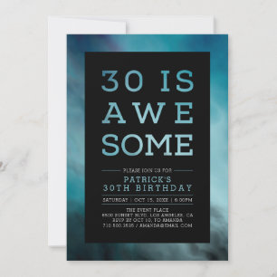 Convites Marble Teal Modern Typografia aniversário de 30 an