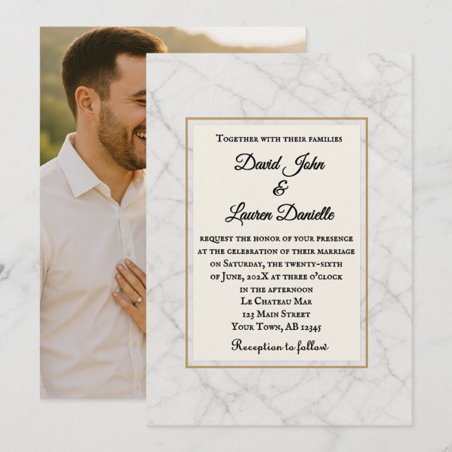Convites Marble Whisper Photo Wedding Invitation (Frente/Verso)