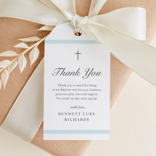 Convites Marcas de Agradecimento para Batismo Elegantes par (Print and trim yourself downloadable boys baptism thank you favor tags.)