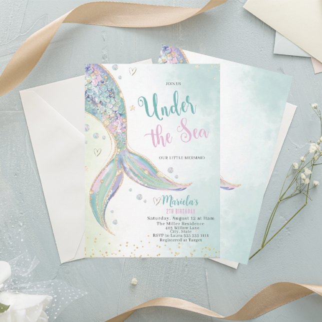 Convites Marcha De Sereia Da Elegante Abaixo Do 2° Aniversá (Criador carregado)