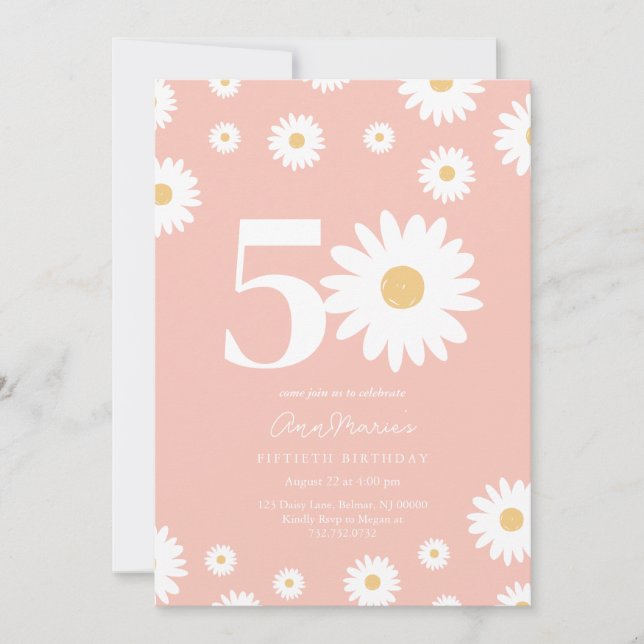 Convites Marco Floral Retro Aniversário Cinquenta Anos (Frente)