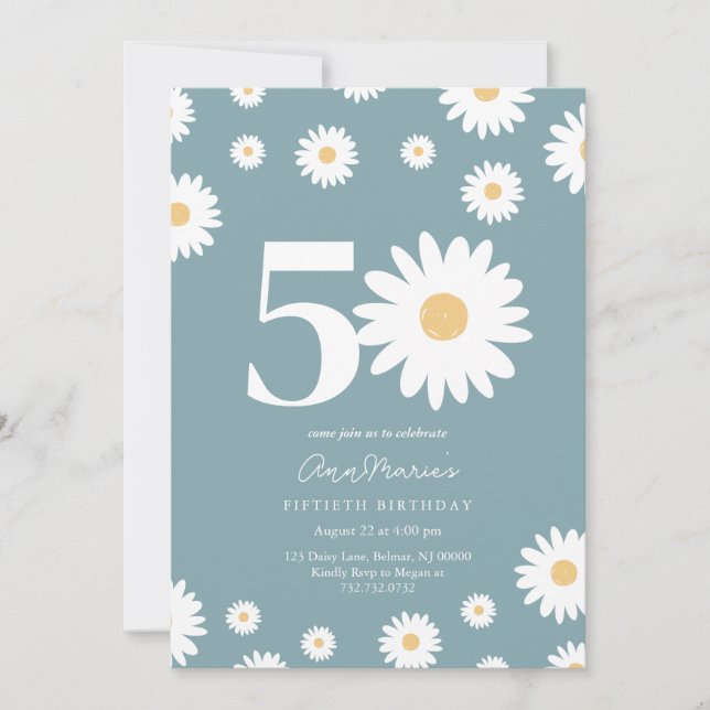Convites Marco Floral Retro Cinquenta Anos Aniversário (Frente)