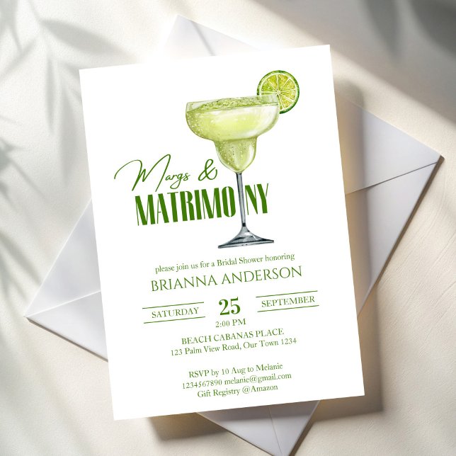Convites Marcos e chás de panela matrimoniais (Margs and matrimony bridal shower invitation template cocktails summer bridal shower margarita drink)
