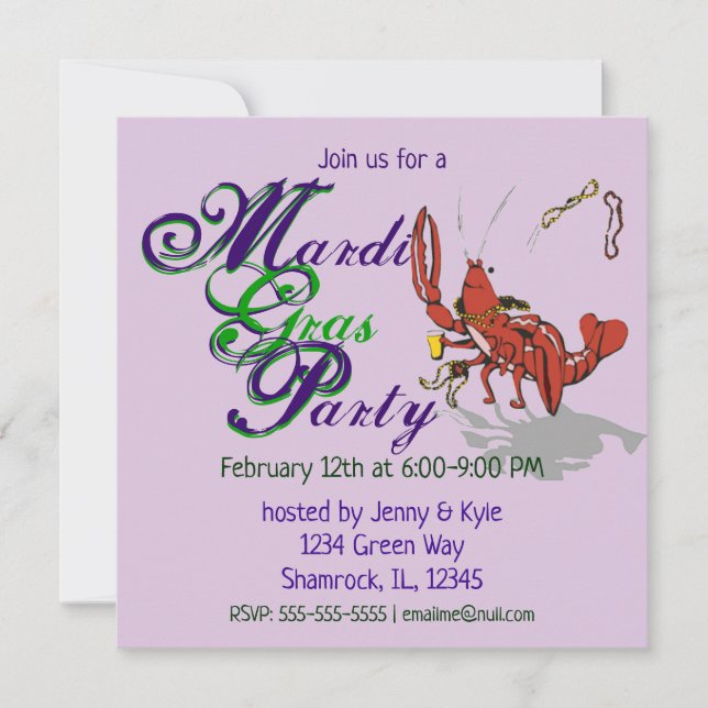 Convites Mardi Gras Crawdad (Frente)