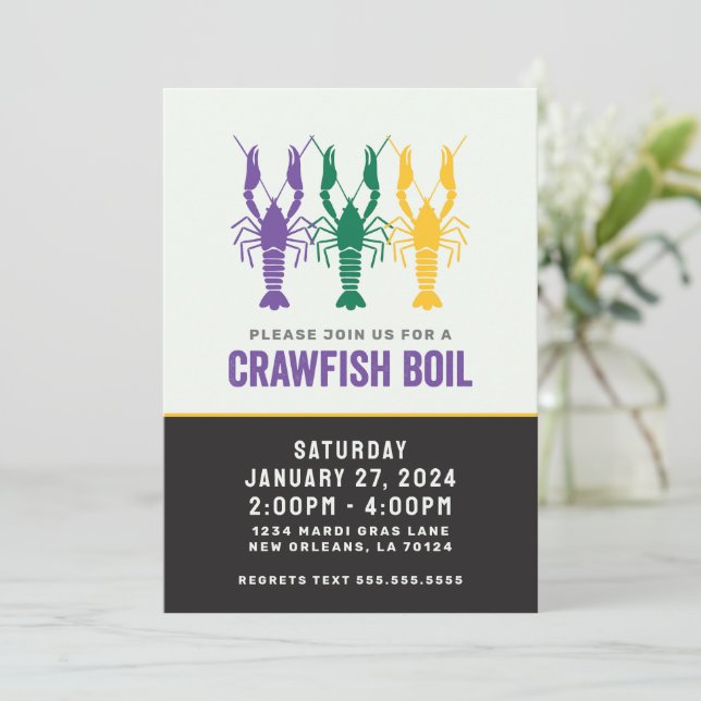 CONVITES MARDI GRAS CRAWFISH BOIL (Em pé/Frente)
