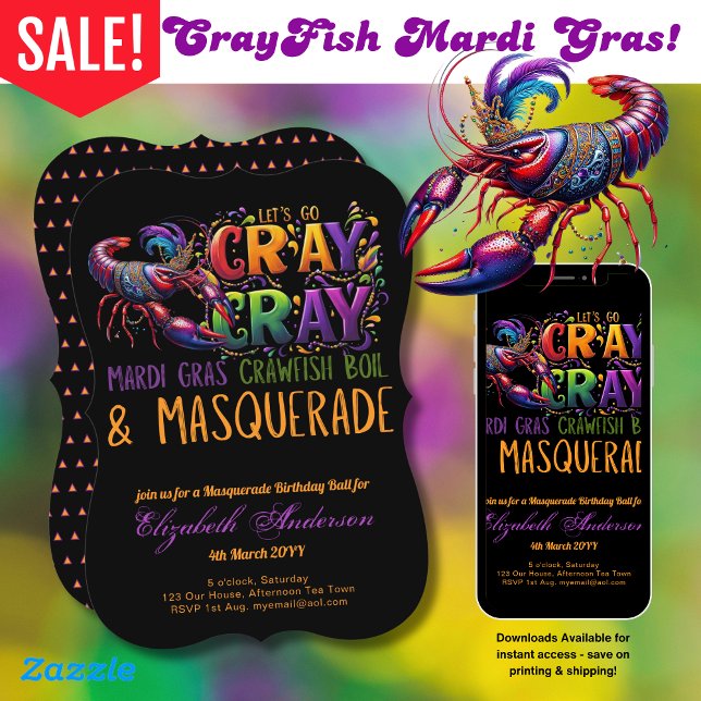 Convites Mardi Gras Crawfish Boil Mascarada deixa Crânio (Criador carregado)