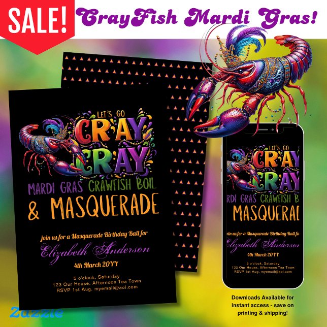 Convites Mardi Gras Crawfish Boil Mascarada deixa Crânio (Criador carregado)