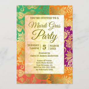 Convites Mardi Gras Dourado Mascarada Máscara Verde Roxo