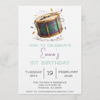 Convites Mardi Gras Festive Drum Birthday