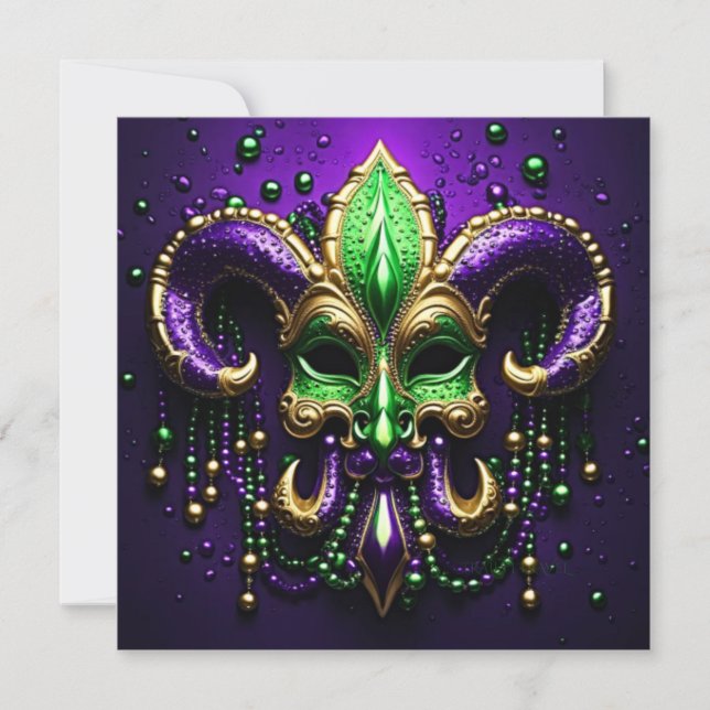 Convites Mardi Gras Fleur De Lis Design (Frente)