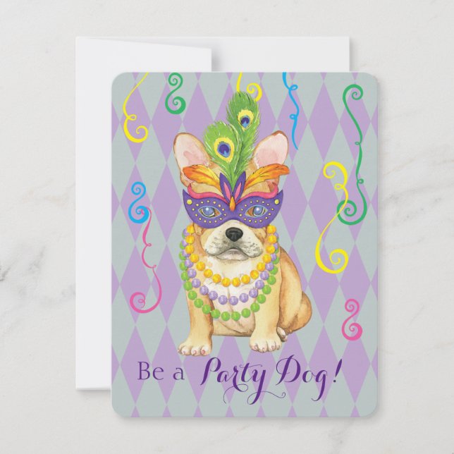 Convites Mardi Gras Frenchie (Frente)