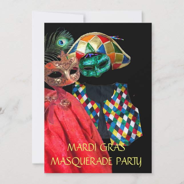 CONVITES MARDI GRAS HARLEQUIN COSTUME MASCARADA (Frente)
